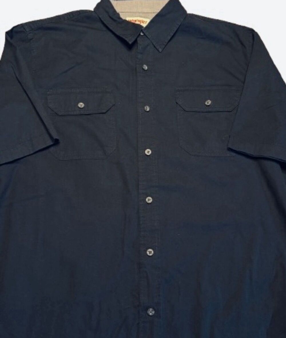 Wrangler Work Shirt Mens L Black Short Sleeve Button Up Utility Pocket